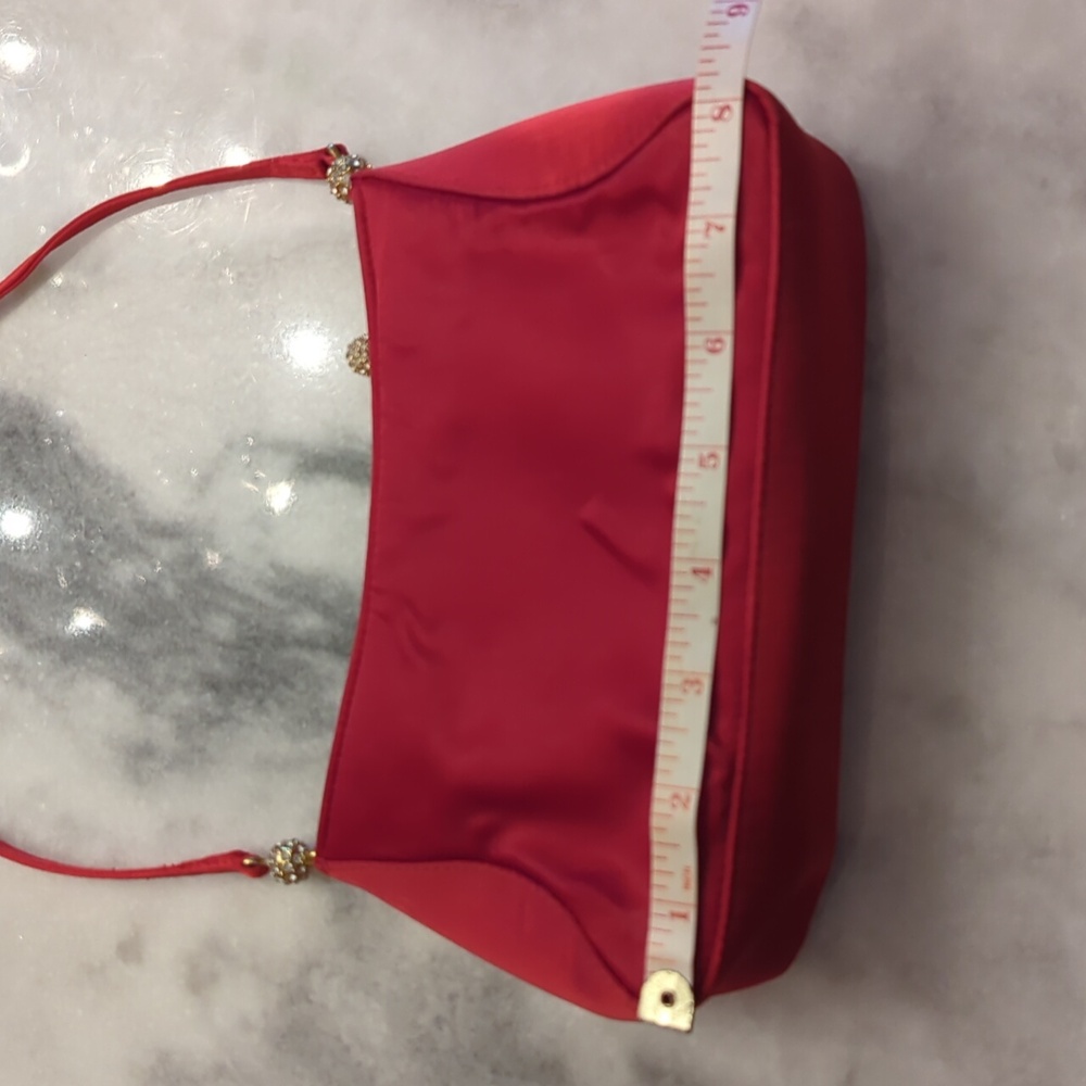Vintage Valerie Stevens red satin Evening Bag With Jeweled Hardware - Picture 10 of 13